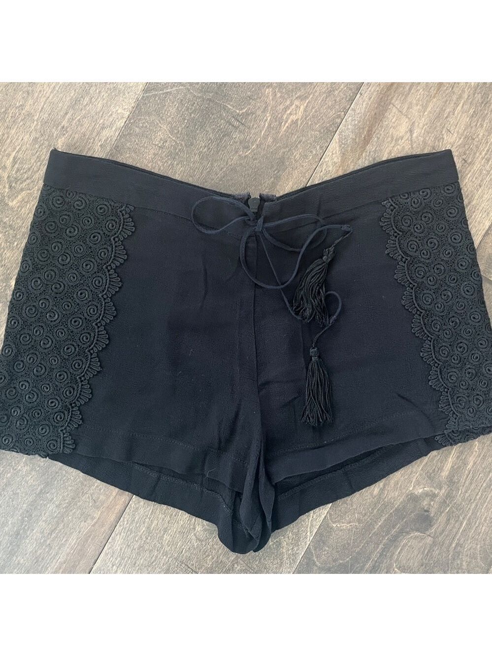 Reformation Shorts Black with Lace Sides and Zipper